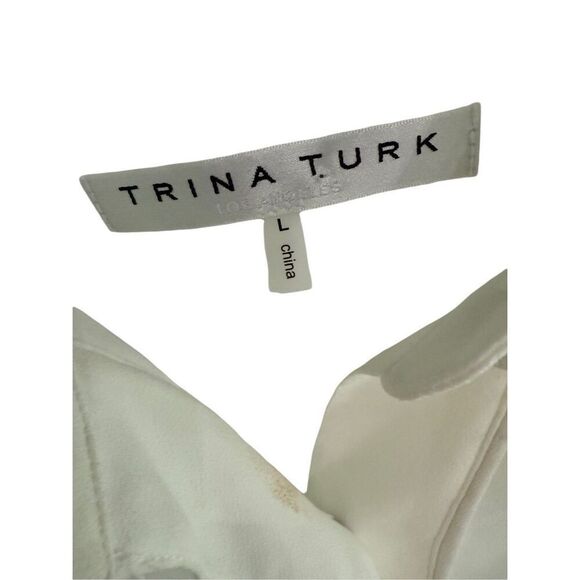 Trina Turk Womens White Built In Tank Top Roll Tab Button-Up Tunic Top Large - Picture 10 of 16